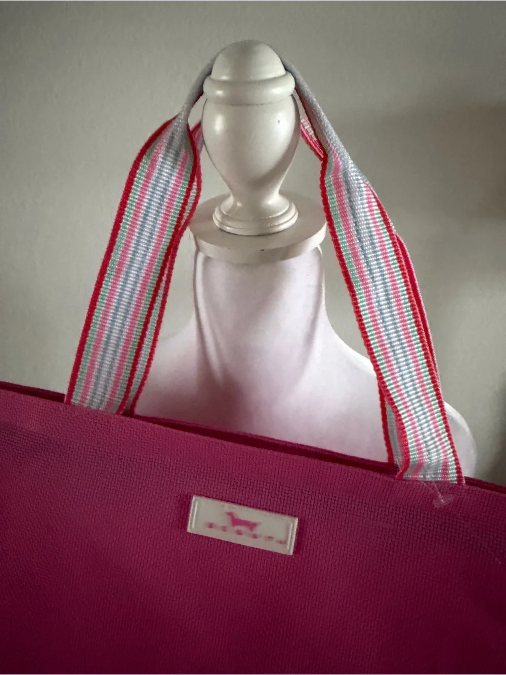 Scout Hot Pink Tote with interior cooler with Striped Handles